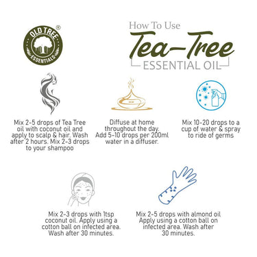 Old Tree Pure & Natural Tea Tree Essential Oil (15ml) - for Skin, Diffusers, Hair, Body, Acne, Nail care - Undiluted Essential Oil with Dropper for Aroma Therapy and Stress Relief